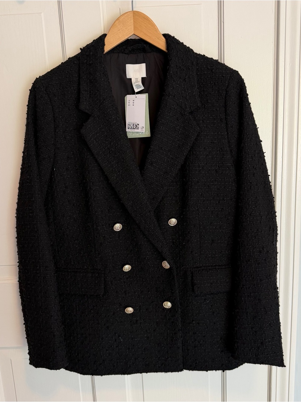 H&M Double-Breasted Boucle Jacket / Blazer in black sz M NWT